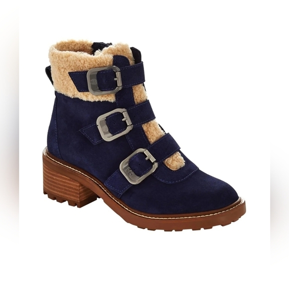 NWT Vince Camuto KLerica Leather Moto/Hiker Boot Navy Blue Sz 7.5 - Picture 1 of 12